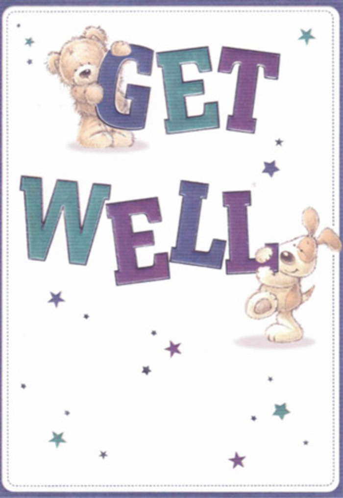 Brimming with heartfelt tenderness, this get well card weaves together the reassuring spirit of Kensington's community. In the artwork, a lovable teddy bear and a lively puppy take center stage, their distinct personalities shining through every expressive detail. They support oversized letters-confidently shaded in vivid purples and sea-green blues-that spell out 'Get Well,' each one grounded like the mature trees lining Kensington Gardens. Sprinkled all around are twinkling stars, their soft luminosity evoking the gentle gleam of the streetlamps after nightfall along Palace Gate. The bear's fluffy fur and the puppy's velvety ears are rendered so convincingly that one feels the textures through sight alone, recalling the plush comfort of a fresh bouquet nestled into a welcoming vase. The composition's uplifting colours and light, open atmosphere perfectly complement an act of kindness-imagine sending this card, perhaps with a bunch of fragrant seasonal stems, to someone convalescing on Phillimore Walk or hosting friends on Campden Hill. Each element, thoughtfully arranged, fosters optimism and healing, encapsulating the spirit of support that flourishes in Kensington's heart.