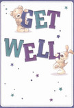 Designed with a playful, gentle optimism that mirrors a sunny afternoon in Kensington's quieter gardens, this get well card features two charming friends: a beaming teddy bear and an exuberant puppy. Together, they joyfully support the large, vivacious letters of 'Get Well,' their faces alight with care and hope. The swirling type, resplendent in touches of indigo and teal, stands out boldly against the creamy white background, creating a fresh, calming effect. Dotted throughout the composition are cheerful starbursts in blues and purples, capturing the whimsy of children's laughter echoing down Kensington mews. The fur of both animals is illustrated in sumptuous detail, inviting a sense of gentle touch and warmth akin to a hand-delivered bouquet from your local shop. The result feels like a small celebration-a card that brings together innocence and sincerity. Whether paired with blooms meant to soothe a neighbour at home or cheer up a friend on Kensington Gore, this card is a heartfelt melody of comfort and kindness, a companion in healing as lovely as spring's first blossoms.